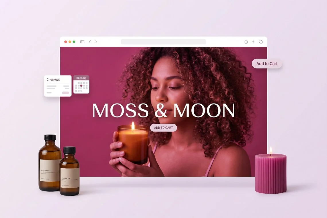 eCommerce and booking - Moss & Moon website shown in a browser