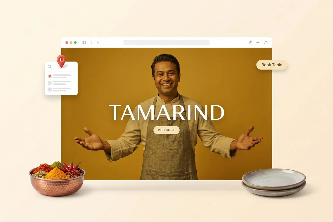 SEO and growth - Tamarind restaurant website shown in a browser