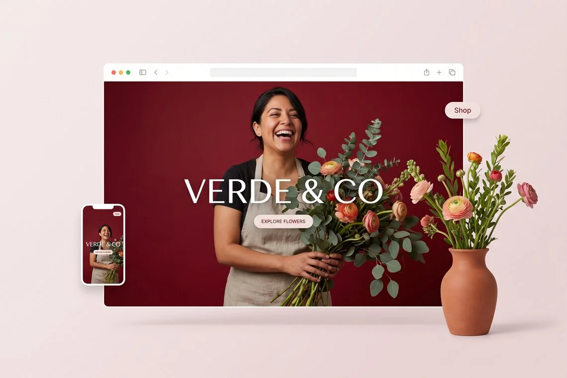 Web design - Verde & Co florist website shown in a browser