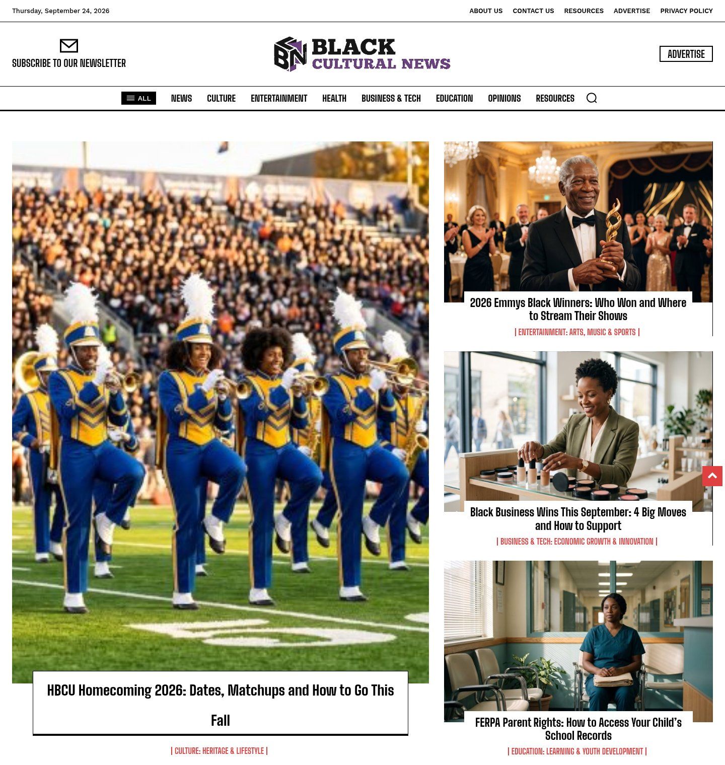 Black Cultural News lead stories