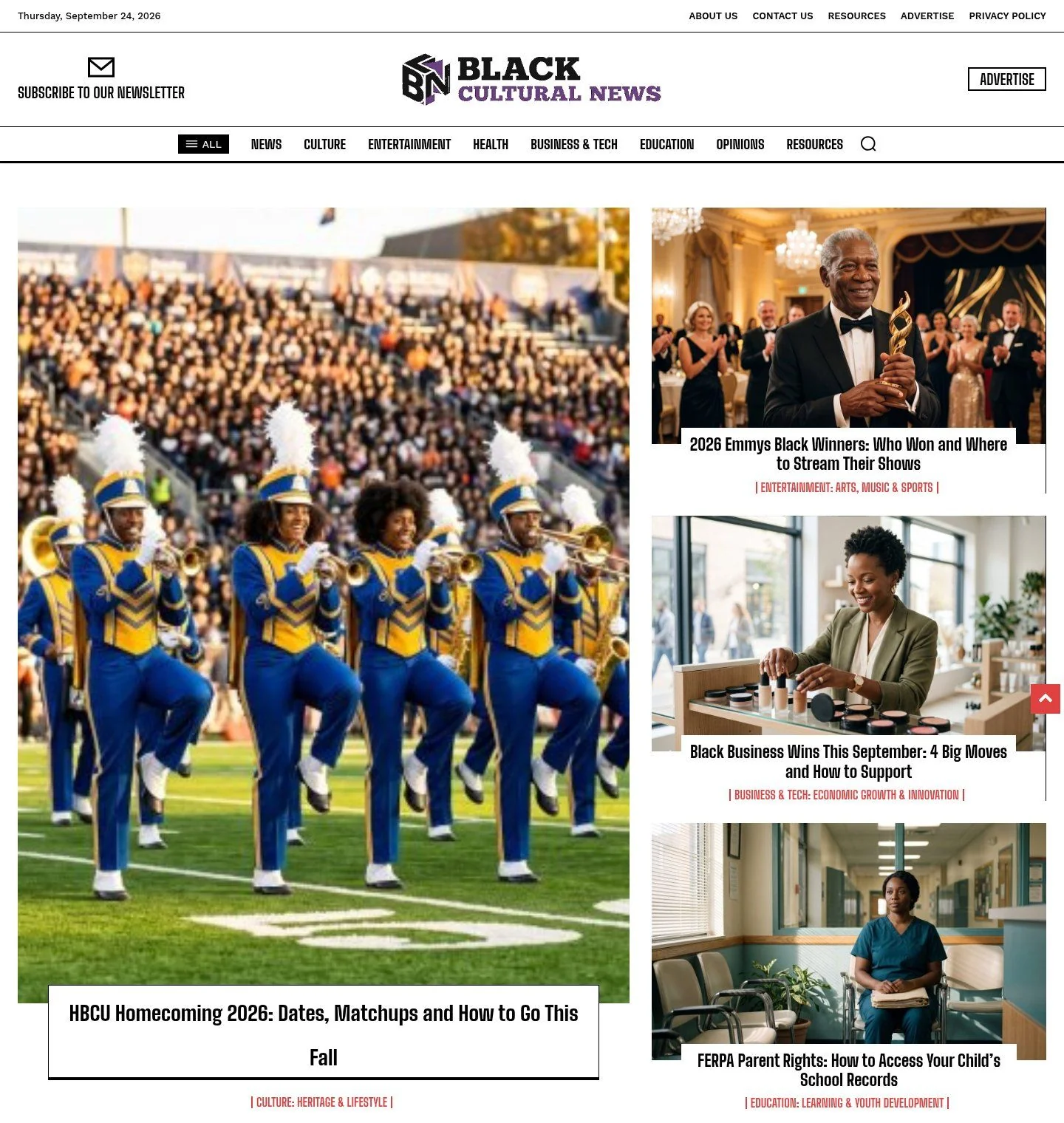 Black Cultural News lead stories