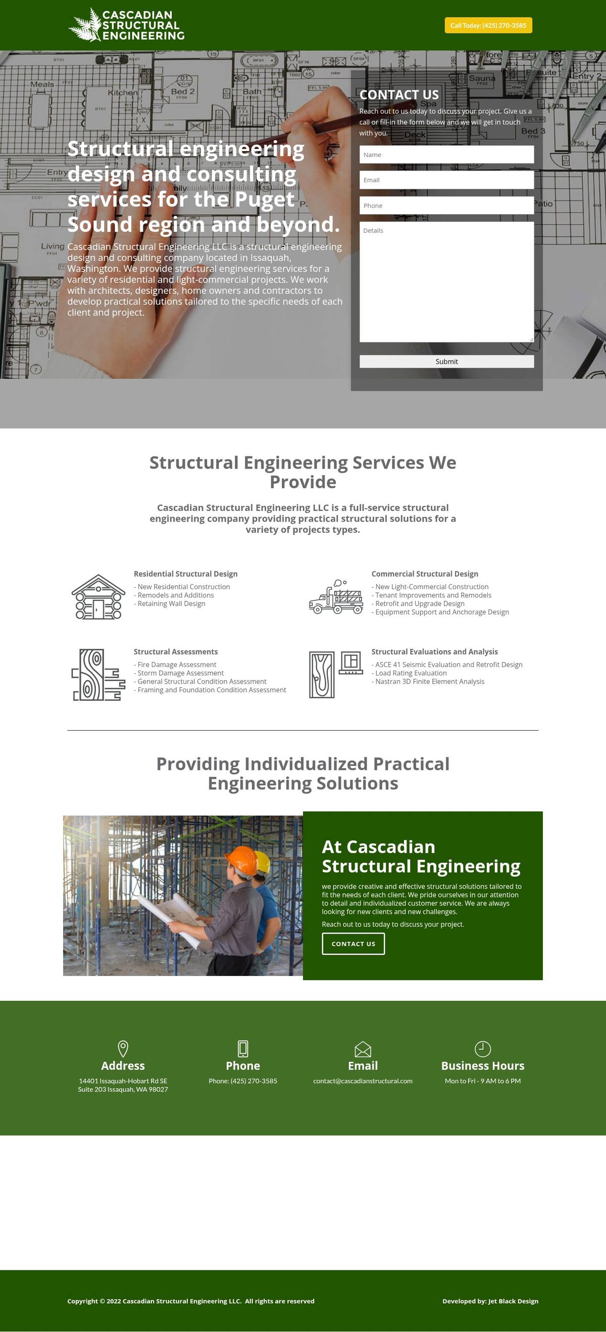 The full cascadianstructural.com homepage