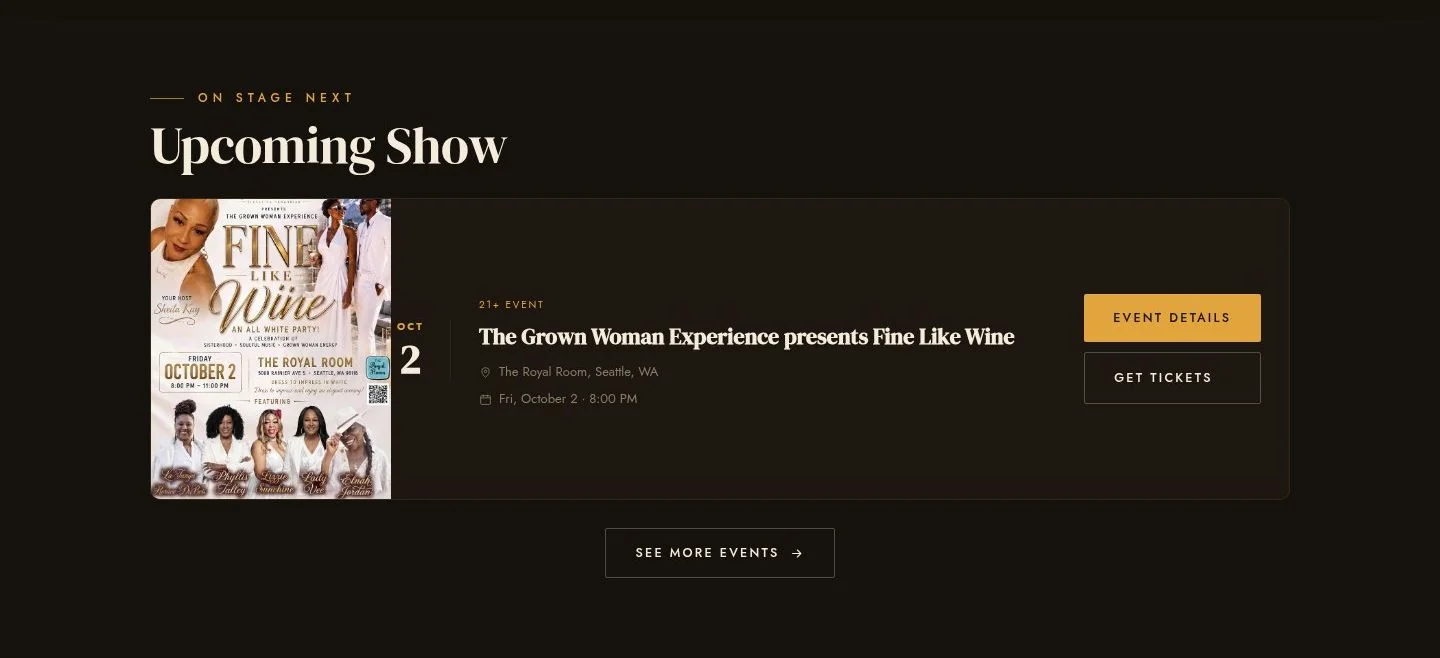 Upcoming show section