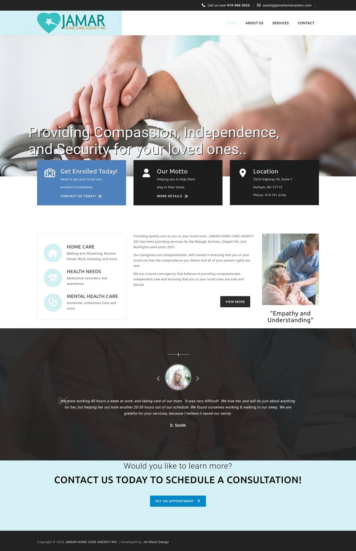 The full jamarhomecareinc.com homepage