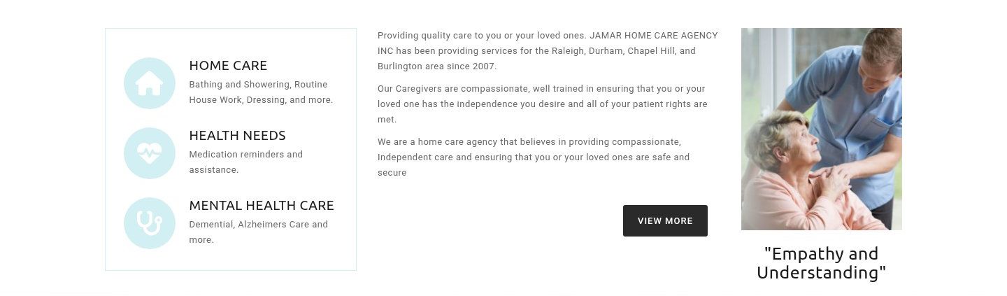 Services section of the Jamar Home Care site