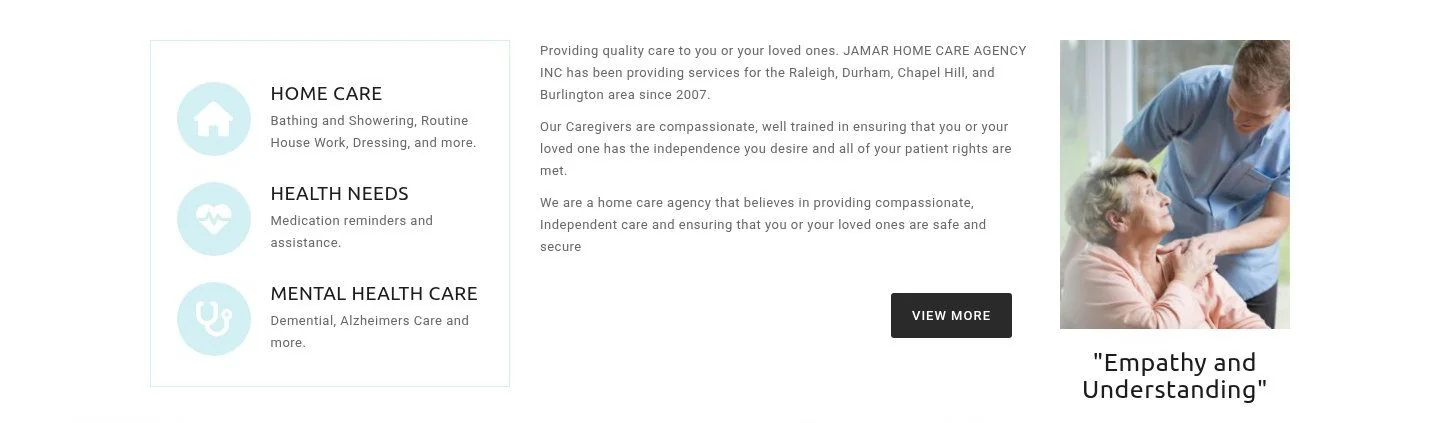 Services section of the Jamar Home Care site