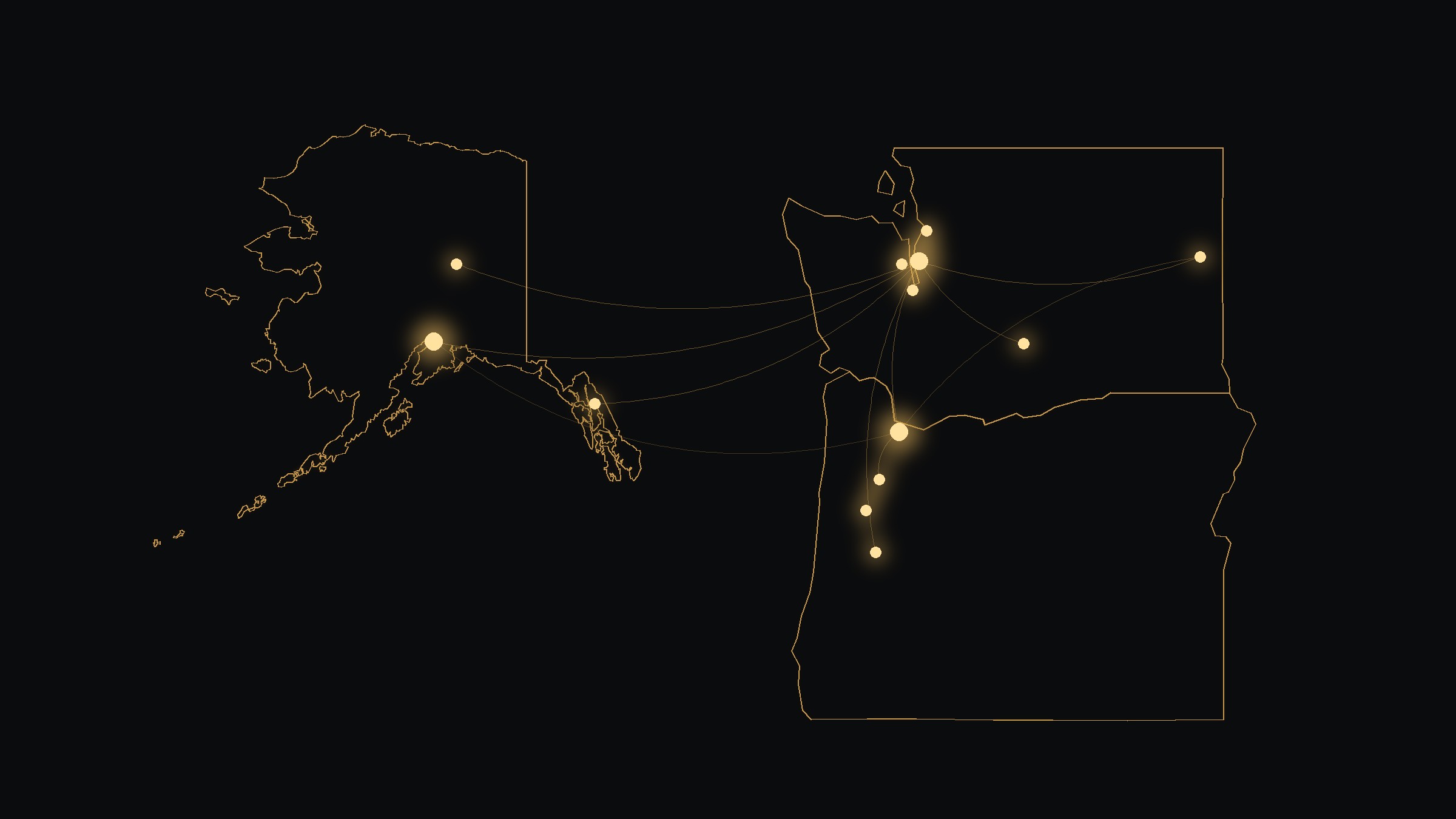 Map connecting NAACP communities in Alaska, Washington and Oregon