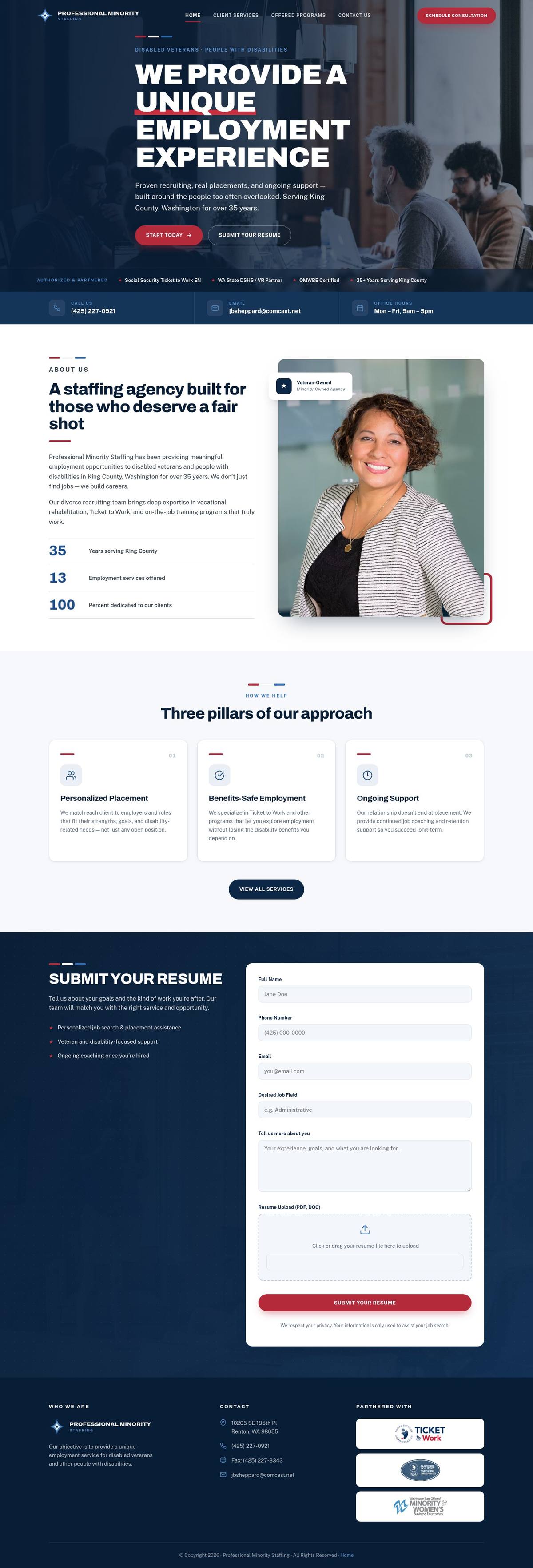 The full professionalminoritystaffing.com homepage