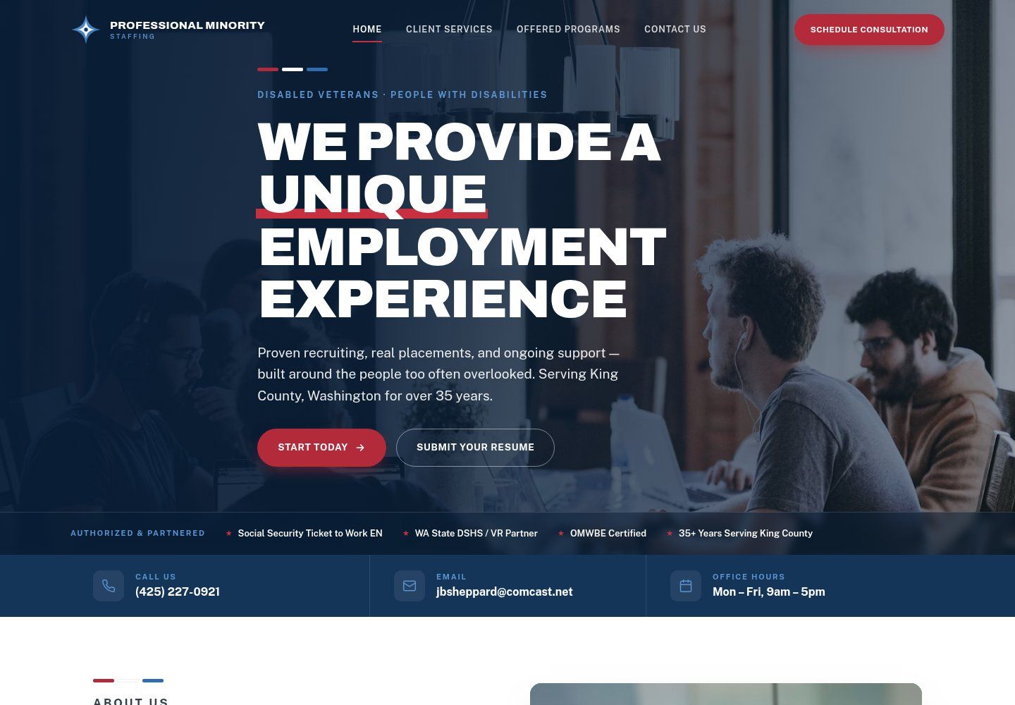 Professional Minority Staffing website