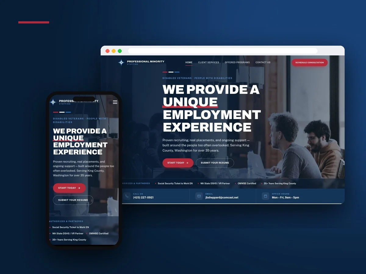 Professional Minority Staffing website by Jet Black Design