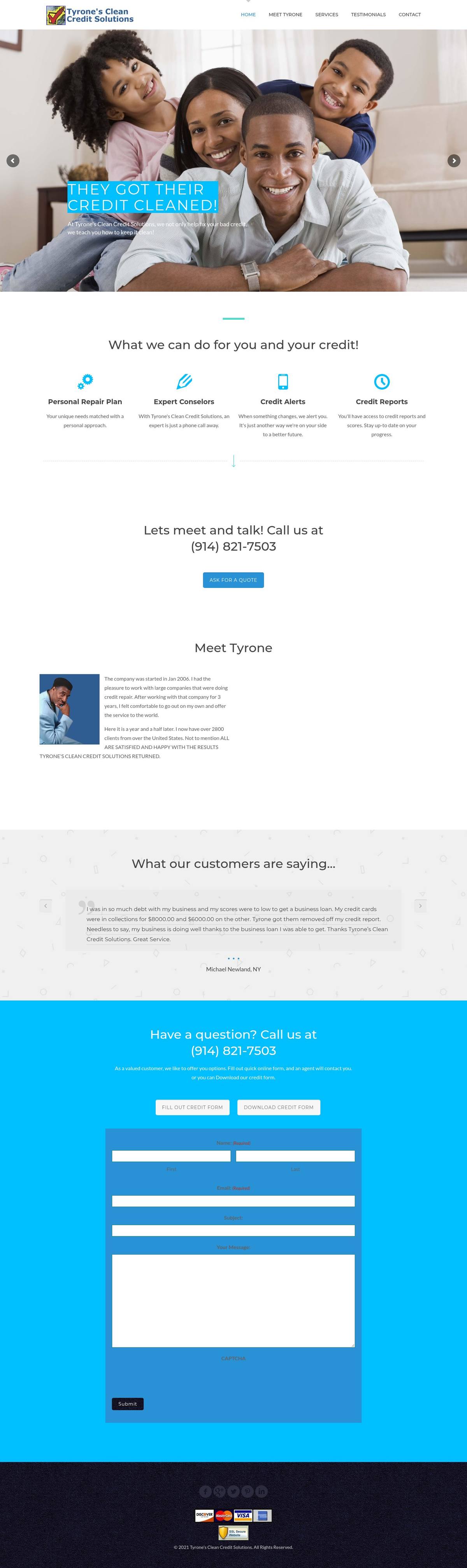 The full tyronescleancredit.com homepage